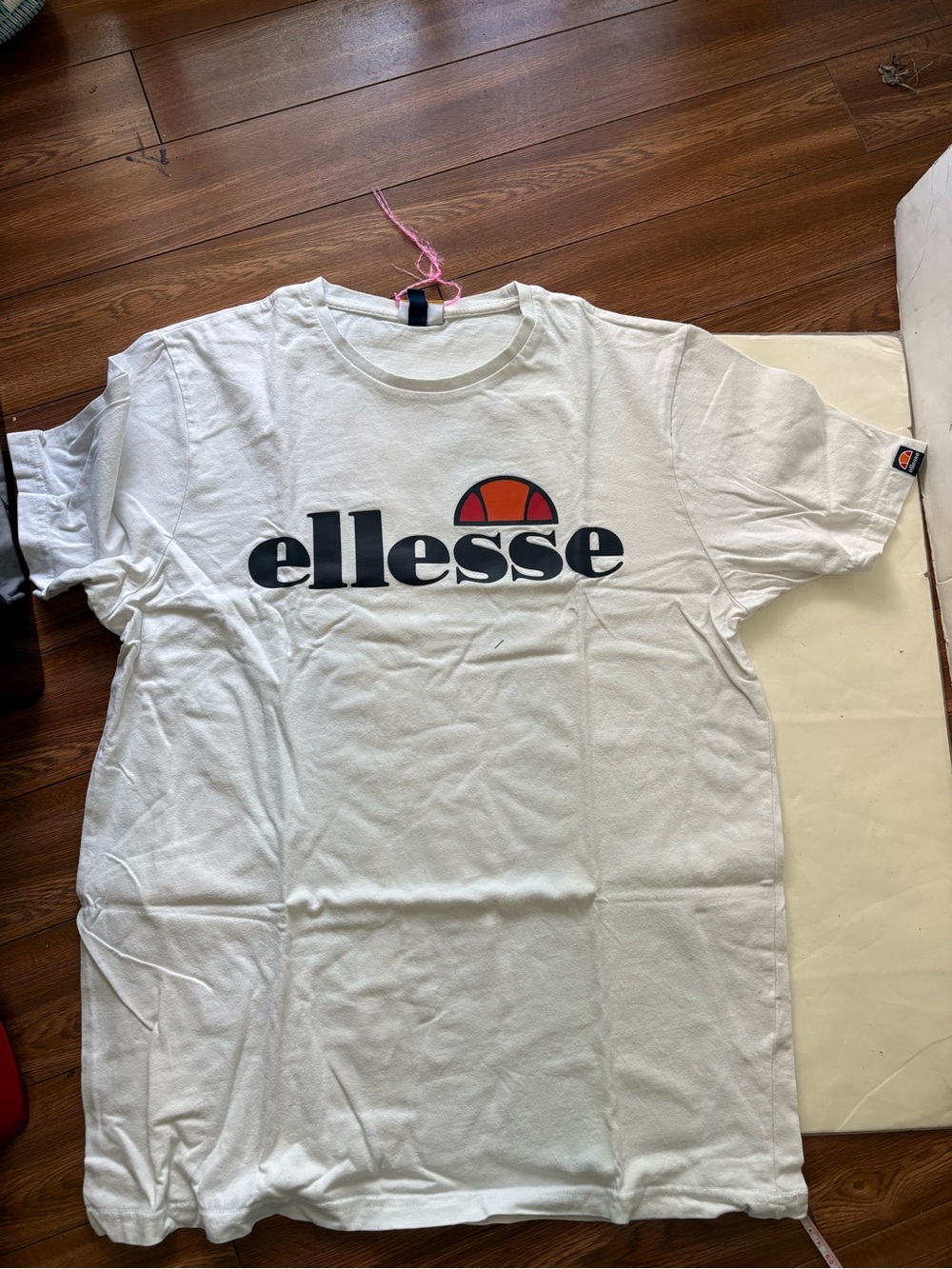 ellesse White Logo Top - White with Orange Accent Tshirt